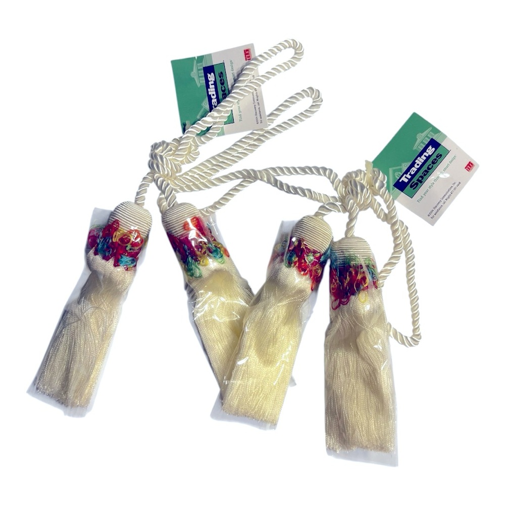 NWT Vintage Trading Spaces Colorful Embroidered Tassel Curtain Tiebacks